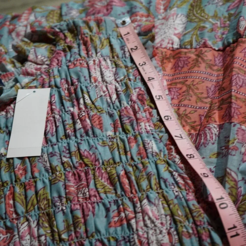 Calypso St. Barth NWT Blue Floral Print Smocked Tiered Maxi Dress XL/TG - Picture 5 of 8